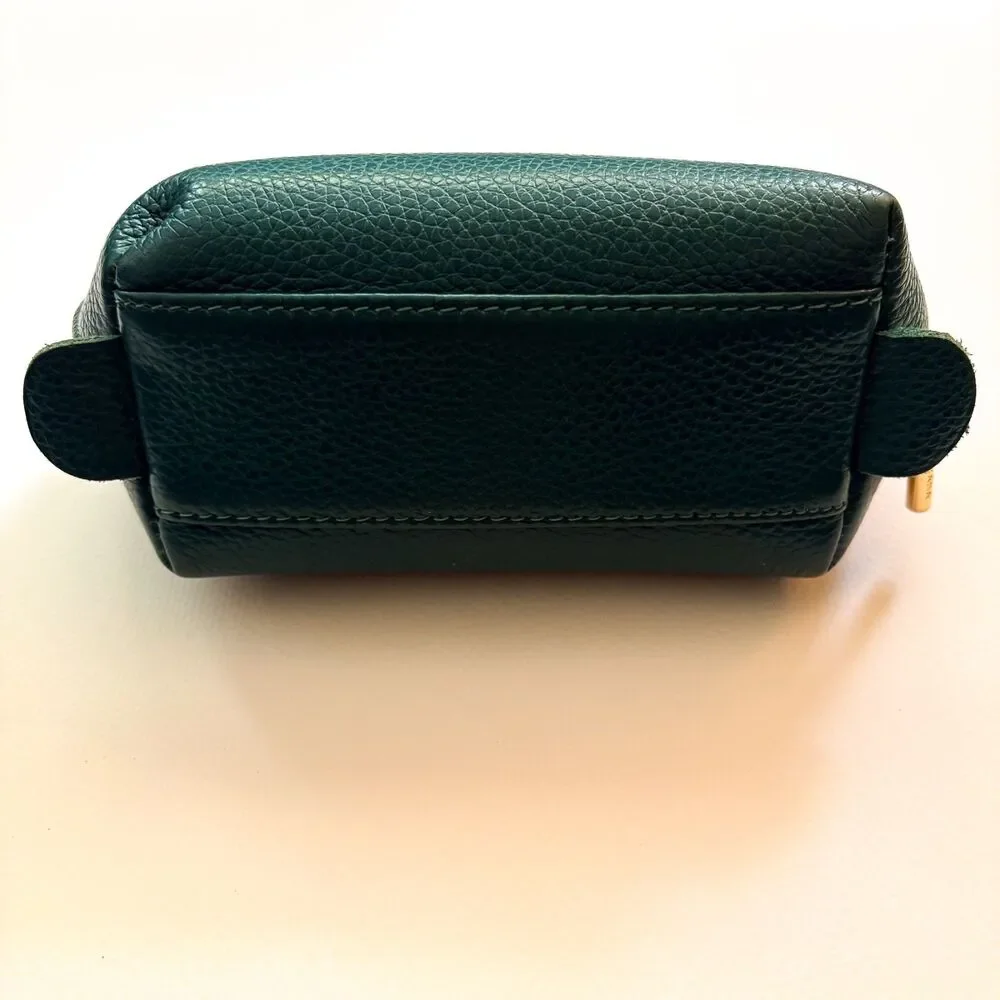 Cuyana Teal Pebbled Leather Travel Cosmetic Zippered Case Toiletry Bag READ
